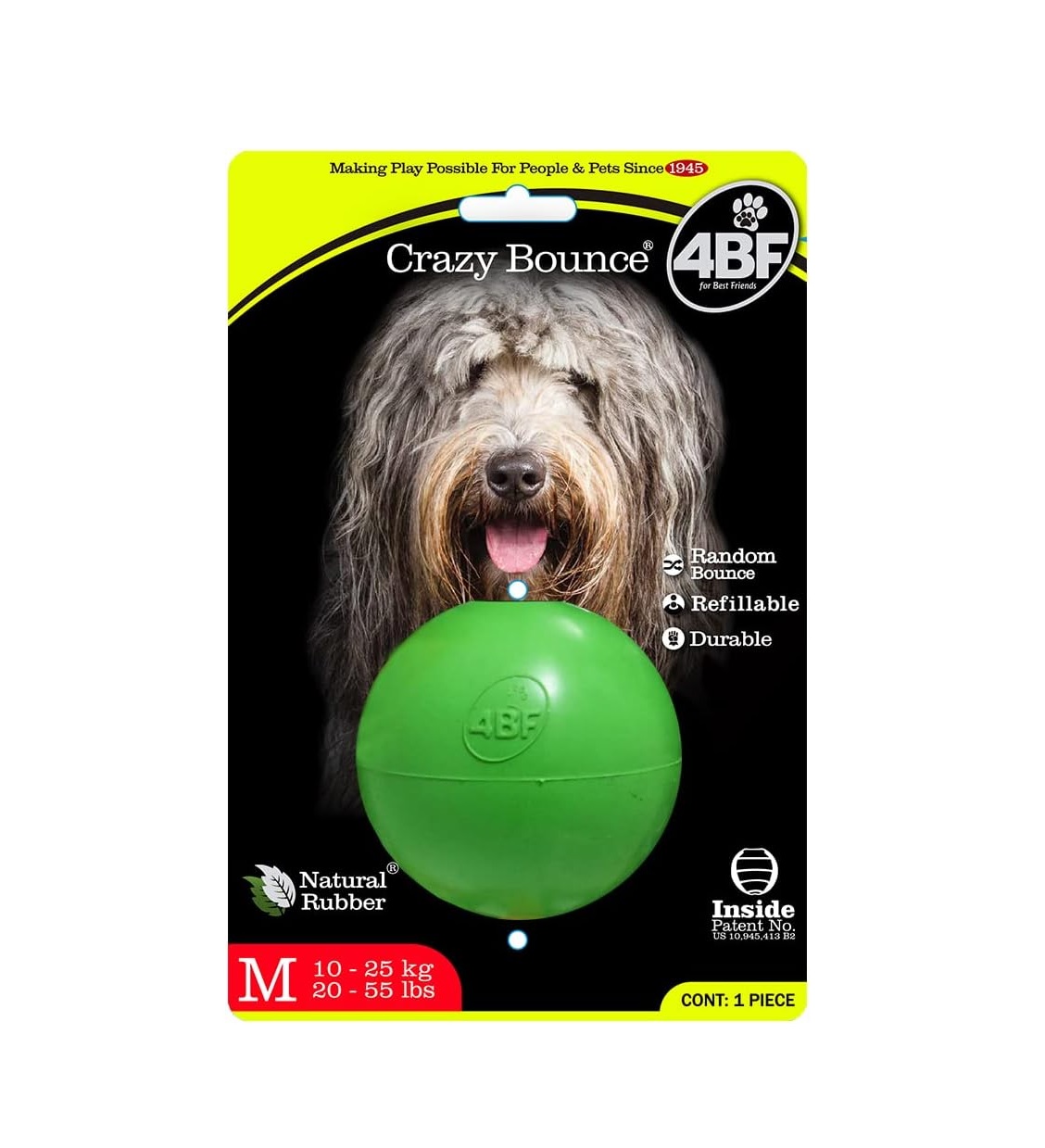 Pelota Rellenable De Hule Natural Para Perro Mediana Marca 4fb (Verde)