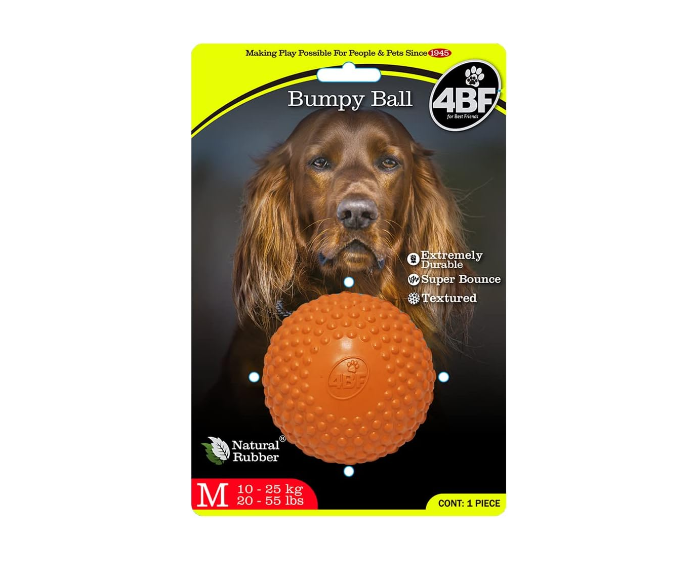 4BF Pelota para Perro con Bordes Estimulantes Bumpy Ball Grande (Naranja)